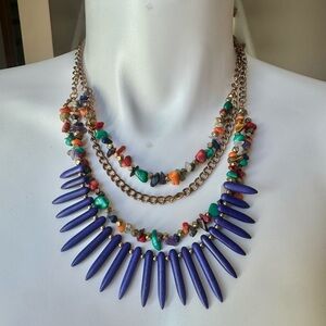 Multicolor Layered Necklace with Blue Accents